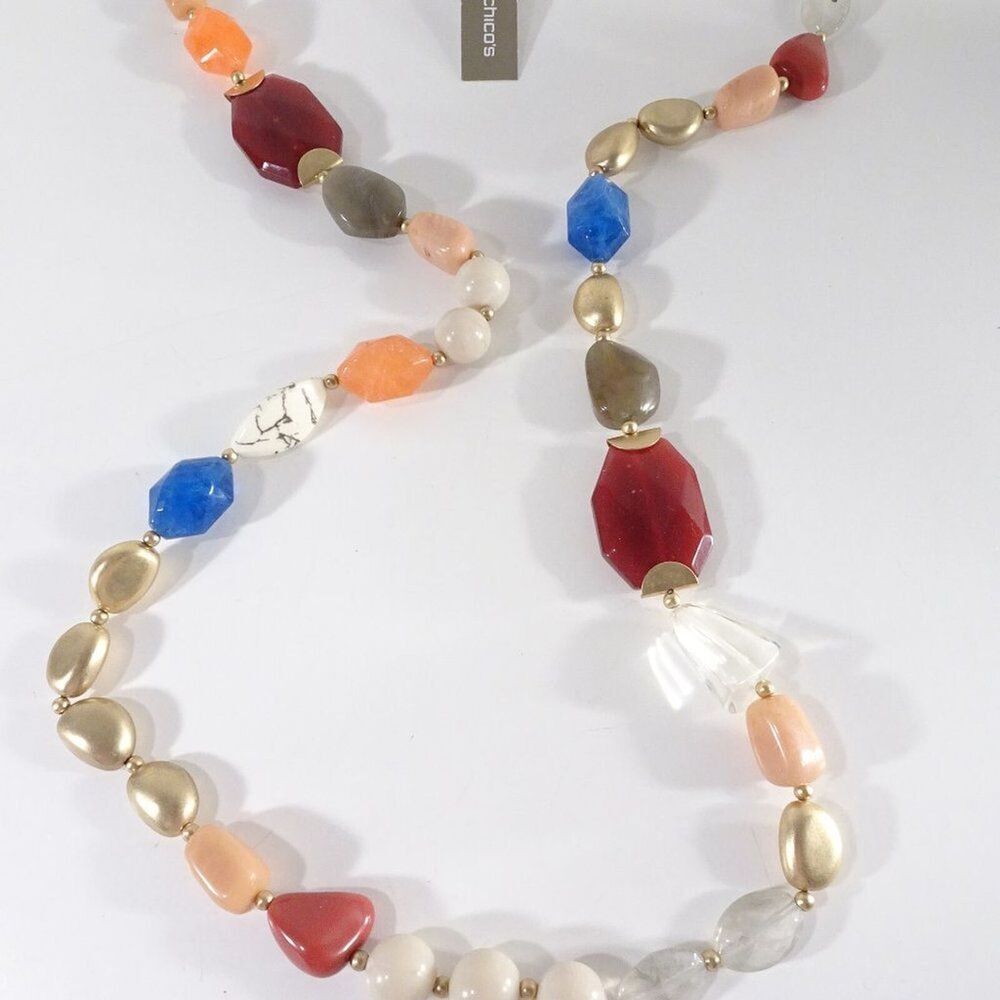 NWT Chico's Austyn Multi Color Stone Rainbow Gemstone Necklace NWT 59.50